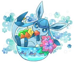  2015 ambiguous_gender blue_body bowl cherry container eating eeveelution feral finneon fish flower food fruit generation_4_pokemon glaceon group hibiscus kiwifruit marine nintendo plant pokemon pokemon_(species) sen63 solo_focus strawberry tropical 