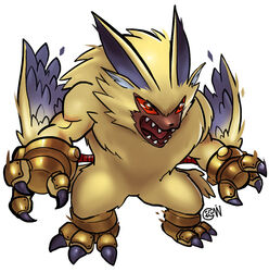  anthro bandai_namco chibi claws cwdwcwdw digimon digimon_(species) digimon_ghost_game fluffy fur hi_res lamortmon monster orange_eyes sharp_teeth solo teeth winged_arms wings yellow_body yellow_fur 