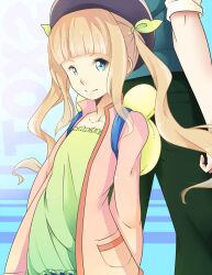  1boy beret black_hat blonde_hair commentary_request copyright_name elle_mel_martha female green_eyes green_shirt hat highres ludger_will_kresnik lyn_(shunao) ribbon shirt tales_of_(series) tales_of_xillia tales_of_xillia_2 twintails 