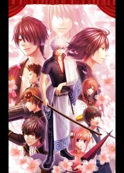  6+boys bad_id bad_pixiv_id black_hair bokken brown_hair cherry_blossoms closed_umbrella female gintama gun hadanugi_dousa haru_(toyst) hijikata_toushirou japanese_clothes kagura_(gintama) kamui_(gintama) katsura_kotarou kimono kondou_isao long_hair long_sleeves multiple_boys okita_sougo open_clothes open_kimono petals photoshop_(medium) purple_hair red_hair sakata_gintoki shimura_shinpachi shinsengumi_(gintama) short_sleeves sword takasugi_shinsuke umbrella weapon white_hair wooden_sword yoshida_shouyou 