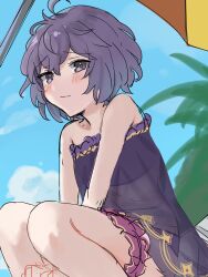  bernadetta_von_varley bikini blush female fire_emblem fire_emblem:_three_houses fire_emblem_heroes grey_eyes highres purple_hair sakura_no_yoru see-through short_hair solo swimsuit 