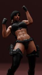  1girls 3d abs athletic big_breasts black_hair blizzard_entertainment brown_eyes clothing dark-skinned_female dark_skin egyptian egyptian_female fareeha_amari female female_only female_protagonist fit fit_female fully_clothed human large_breasts overwatch pharah posing solo tagme tanuking3d tattoo 