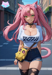  2d ai_generated athletic bell_collar big_breasts breasts cat_ears cat_girl catgirl catgirl_tail chocker city city_background cityscape cleavage cosplay crop_top curvaceous_figure curvy_female female female_focus fit_female front_view girl green_eyes hair_ribbon hairclip hentai hoyoverse huge_breasts humanoid jean_shorts mature_female mature_woman neko nicole_demara nyan_ai nyanai outfit outside pink_hair pose purse ripped_clothing ripped_cloths ripped_leggings ripped_pants ripped_pantyhose ripped_shorts ripped_stockings sfw shiny_skin shy smile smirk smirking smirking_at_viewer solo standing_female thighs twintails twintails_(hairstyle) uncensored video_game video_game_character video_games voluptuous voluptuous_female white zenless_zone_zero zenlewd zzz 