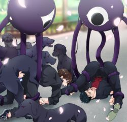  2boys absurdres bondage bondage bound canine highres kuromaru_(mugen) m.u.g.e.n male_focus multiple_boys tagme tentacle tentacles_on_male toppogi zoophilia 