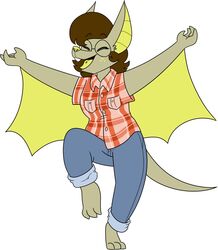  2019 3_toes 4_fingers absurd_res anthro barefoot bat bat_ears bat_wings big_ears biped black_eyebrows black_mouth blue_bottomwear blue_clothing blue_jeans blue_pants bottomwear breasts brown_hair buckteeth button_(fastener) chokovit_(artist) clothed clothed_anthro clothed_female clothing colored denim denim_bottomwear denim_clothing digital_drawing_(artwork) digital_media_(artwork) dress_shirt english_text eyebrow_through_hair eyebrows eyelashes feet female female_anthro fingers flannel flannel_shirt freckles front_view full-length_portrait fur furgonomic_bottomwear furgonomics hair happy hi_res jeans mammal megabat melodie_plantain membrane_(anatomy) membranous_wings on_one_leg open_mouth open_smile pants pattern_clothing pattern_shirt pattern_topwear piercing plaid plaid_clothing plaid_shirt plaid_topwear portrait prick_ears red_clothing red_shirt red_topwear shirt simple_background smile solo standing tail tan_body tan_ears tan_fur tan_tail teeth text toes tongue tongue_piercing topwear translucent translucent_hair white_background winged_arms wings yellow_freckles yellow_inner_ear yellow_membrane yellow_nose yellow_tongue 