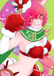  animal_ears blush breasts cat_ears cat_tail christmas closed_mouth dress female gloves hat highres long_hair looking_at_viewer navel perisie_(star_ocean) ponytail red_gloves santa_hat simple_background smile solo sowasan_(sowasowa) standing star_ocean star_ocean_anamnesis star_ocean_first_departure tail 