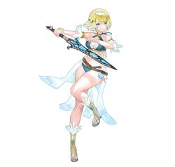  bikini blonde_hair blue_eyes blue_hair breasts earrings female fire_emblem fire_emblem_heroes fjorm_(fire_emblem) fjorm_(summer)_(fire_emblem) full_body gradient_hair hair_ornament jewelry looking_at_viewer maeshima_shigeki multicolored_hair non-web_source official_alternate_costume official_art open_mouth sandals short_hair simple_background smile solo swimsuit toeless_footwear white_background 