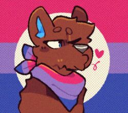  2023 ambiguous_gender anthro bandana bisexual_pride_colors blowing_kiss blue_bandanna blue_eyes blue_kerchief blush brown_body brown_ears brown_fur brown_hair canid canine canis datbx digital_media_(artwork) domestic_dog fur grey_nose hair half-length_portrait heart_symbol kerchief lgbt_pride mammal multicolored_bandanna multicolored_kerchief one_eye_closed one_eye_half-closed pink_bandanna pink_kerchief portrait pride_colors purple_bandanna purple_kerchief solo 