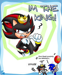 5:6 angry anthro balloon bar_emanata be_quiet black_body black_fur bodily_fluids burger_king command crown crying dialogue duo emanata english_text eulipotyphlan frustration_cloud fur headgear hedgehog holding_balloon holding_object iconography inflatable logo logo_on_balloon logo_print male mammal mcdonald&#039;s musical_note print_balloon sega shadow_the_hedgehog sonic_the_hedgehog sonic_the_hedgehog_(series) talking_to_another tears text text_on_balloon text_print vaporotem