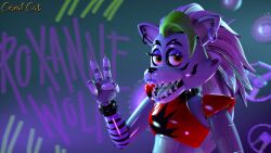  16:9 2023 3d_(artwork) 4_fingers 4k absurd_res animatronic anthro arm_warmers armwear artist_name bodypaint canid canine canis claws clothing collar crop_top digital_media_(artwork) ear_piercing ear_ring eyelashes face_paint female finger_claws fingers five_nights_at_freddy&#039;s five_nights_at_freddy&#039;s:_security_breach gesture glistening glistening_body green_hair green_highlights grey_body grey_hair hair hand_gesture hi_res highlights_(coloring) lipstick long_hair looking_at_viewer machine makeup mammal midriff multicolored_body multicolored_hair open_mouth piercing purple_lipstick ring_piercing robot roxanne_wolf scottgames sharp_teeth shirt shoulder_pads solo source_filmmaker_(artwork) spiked_collar spikes steel_wool_studios teeth topwear two_tone_body two_tone_hair v_sign watermark weegeen8or1337 widescreen wolf yellow_eyes 