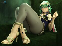  3d byleth_(fire_emblem) byleth_(fire_emblem)_(female) crossed_legs enlightened_byleth_(female) feet female finura_arts fire_emblem fire_emblem:_three_houses foot_fetish foot_focus green_eyes green_hair heels heels_fetish heels_focus high_heels highres looking_at_viewer nintendo open_toe_shoes presenting presenting_feet sitting sothis_(fire_emblem)_(cosplay) thighs toenails toes 