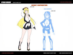  black_gloves black_scarf blonde_hair breasts cleavage digimon digimon_story:_cyber_sleuth digimon_story:_cyber_sleuth_-_hacker&#039;s_memory eyewear_on_head female gloves high_heels jewelry keyliom kuremi_kyouko large_breasts long_hair looking_at_viewer necklace no_bra print_footwear print_scarf reference_sheet scarf shinomiya_rina shirt simple_background smile solo sunglasses white_background white_shirt 