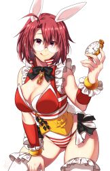  ahoge alice_gear_aegis alternate_costume analog_clock animal_ears breasts chain_around_neck chains cleavage clock cosplay cow_girl_(goblin_slayer!) cowboy_shot dated detached_sleeves female goblin_slayer! highres holding_clock kankitukou large_breasts looking_at_viewer panties rabbit_ears red_eyes red_hair red_vest short_hair solo striped_clothes striped_panties thighhighs thighs tongue underwear vest white_rabbit_(alice_in_wonderland) white_rabbit_(alice_in_wonderland)_(cosplay) white_thighhighs wrist_cuffs 