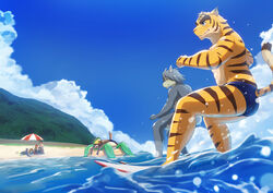  2022 absurd_res anthro asian_mythology beach bear bird_dog blue_clothing blue_eyes blue_swimwear brown_body brown_fur brown_stripes canid canine canis clothing cloud countershade_face countershade_legs countershade_torso countershading domestic_cat domestic_dog dragon duo_focus east_asian_mythology eastern_dragon felid feline felis fur green_body green_scales grey_body grey_countershading grey_fur grey_hair group hair hi_res hunting_dog husky juuichi_mikazuki kounosuke_(morenatsu) kouya_(morenatsu) kyouji_(morenatsu) labrador lion long_hair lying male mammal morenatsu mountain multicolored_body multicolored_fur mythological_creature mythological_scalie mythology nordic_sled_dog overcast pantherine raccoon_dog retriever ry_o scales scalie seaside shin_(morenatsu) shun_(morenatsu) sky soutarou_(morenatsu) speedo spitz stripes surfboard surfing swim_ring swimming_cap swimwear tail tan_body tan_countershading tan_fur tan_scales tanuki tatsuki_(morenatsu) tiger torahiko_(morenatsu) two_tone_body two_tone_fur umbrella water wave wolf yellow_body yellow_fur 