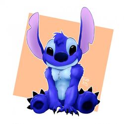  1:1 2018 4_fingers alien ambiguous_gender black_claws black_eyes blue_body blue_fur blue_nose blue_pawpads chest_tuft claws digital_drawing_(artwork) digital_media_(artwork) disney experiment_(lilo_and_stitch) fingers fluffy fur head_tuft hi_res kenobear lilo_and_stitch looking_at_viewer mismatched_ears notched_ear outline pawpads simple_background sitting smile solo stitch_(lilo_and_stitch) toe_claws tuft 