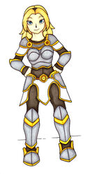  accessory armor armored_boots belt big_breasts blonde_hair blue_eyes boob_armor bottomwear breasts clothed clothing eyelashes female front_view hair hair_accessory hairband hands_on_hips human ivanks league_of_legends long_hair looking_at_viewer lux_(lol) mammal medium_hair plate_armor pupils riot_games shin_guards simple_background skirt smile solo standing tencent white_background white_body white_skin 