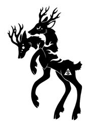  2015 2_heads 2_toes ambiguous_gender antlers black_and_white cloven_hooves deer digital_drawing_(artwork) digital_media_(artwork) feet feral fetlocks full-length_portrait fur fur_markings fur_tuft hooves horn mammal markings monochrome multi_eye multi_head on_hind_legs portrait quadruped scut_tail short_tail side_view silhouette simple_background solo sunnyclockwork tail toes tuft two-headed_spider-eyed_mule_deer welcome_to_night_vale white_background 