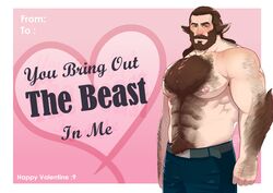  1boy abs absurdres animal_ears arm_hair back_hair bara beard body_fur chest_hair clenched_hand conrad_(getonjbart) cowboy_shot denim facial_hair full_beard getonjbart hairy hand_hair heart heart_background highres huge_pectorals jeans looking_at_viewer male_focus mature_male monster_boy moustache muscular muscular_male navel_hair nipples original pants pink_background solo stomach thick_arm_hair thick_beard thick_chest_hair thick_eyebrows thick_mustache thick_navel_hair topless_male valentine valentine_card very_hairy werewolf wolf_ears 