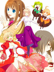  6+girls aozaki_aoko arcueid_brunestud bad_id bad_pixiv_id blonde_hair brown_hair company_connection fate/extra fate_(series) hair_intakes hibino_hibiki kara_no_kyoukai katsuragi_chikagi long_skirt mahou_tsukai_no_hako mahou_tsukai_no_yoru multiple_girls nero_claudius_(fate) nero_claudius_(fate/extra) nichiru pantyhose purple_skirt ryougi_shiki skirt sweater tsukihime type-moon 