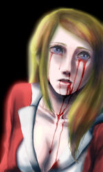  blonde_hair blood blood_from_eyes breasts commentary_request female lisa_garland lowres mozo_karasu silent_hill_(series) silent_hill_1 solo 