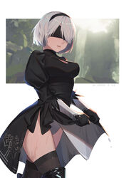  cleavage leotard nier_automata thighhighs wet xtears_kitsune yorha_no.2_type_b 