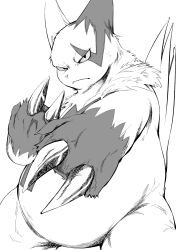  anthro asakura_kento belly big_belly biped black_and_white claws digital_media_(artwork) facial_markings fur fur_markings generation_3_pokemon head_markings hi_res looking_at_viewer male male_anthro mammal markings monochrome nintendo overweight overweight_anthro overweight_male paws pokemon pokemon_(species) portrait solo standing tail three-quarter_portrait zangoose 