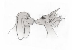  anthro canid canine canis domestic_dog duo fluffy graphite_(artwork) greyscale hi_res imminent_kiss kalpeakoira long_ears machete_(kalpeakoira) male male/male mammal monochrome pencil_(artwork) romantic traditional_media_(artwork) vasco_(kalpeakoira) 