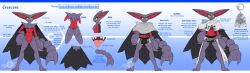  2019 absurd_res anthro artist_name ass bell big_ears blue_text bottomwear claws cloak closed_smile clothed clothing costume crescere digital_media_(artwork) female flat_chested front_view generation_4_pokemon gliscor grey_cloak grey_clothing hi_res latiar model_sheet mouth_closed nintendo nude open_mouth pincers pokemon pokemon_(species) pokemorph rear_view sharp_teeth shorts side_view smile solo standing tail teeth text tongue tongue_out yellow_eyes 