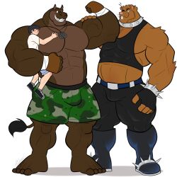  1:1 2024 abs adam_bulk anthro barefoot belt big_muscles boots bottomwear bracelet camo camo_bottomwear camo_clothing camo_pants camo_print clothed clothing collar common_hippopotamus dog_tags extreme_size_difference feet flexing flexing_bicep footwear gloves gopher group hand_on_another&#039;s_arm handwear hi_res hippopotamid holding_another hug huge_muscles human igor_(jim55) jewelry male mammal muscular muscular_anthro muscular_male pants pattern_bottomwear pattern_clothing pattern_pants pecs rodent same22shark shirt shoes simple_background size_difference spiked_boots spiked_bracelet spiked_clothing spiked_collar spiked_footwear spikes tank_top topwear trio vein 