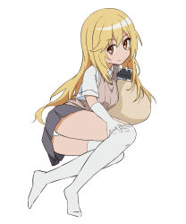  absurdres ass blonde_hair breasts brown_eyes brown_sweater_vest closed_mouth elbow_gloves female gloves grey_shirt highres long_hair looking_at_viewer pension_z school_uniform shirt shokuhou_misaki smile solo sparkling_eyes star-shaped_pupils star_(symbol) summer_uniform sweater_vest symbol-shaped_pupils thighhighs toaru_kagaku_no_mental_out toaru_kagaku_no_railgun toaru_majutsu_no_index tokiwadai_school_uniform white_gloves 