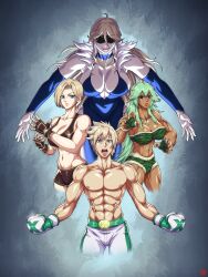  1boy 3girls absurdres blonde_hair boxing boxing_gloves dark-skinned_female dark_skin darkeyez07 green_hair highres max_(lionfranky) multiple_girls siri_(lionfranky) 