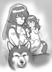  bad_id bad_pixiv_id blush breasts canine caracol commentary_request family female greyscale habit horns large_breasts lolicon long_hair monochrome navel nude nun pointy_ears queen&#039;s_blade queen&#039;s_blade_rebellion sigui_(queen&#039;s_blade) single_horn tail traditional_media wolf 