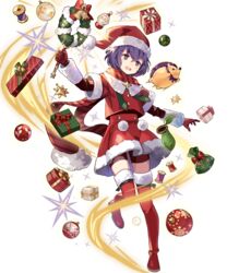  bernadetta_von_varley bernadetta_von_varley_(winter) boots box christmas_ornaments female fire_emblem fire_emblem:_three_houses fire_emblem_heroes full_body fur_trim gift gift_box gloves hat highres holding leg_up long_sleeves looking_away miniskirt non-web_source official_art open_mouth pom_pom_(clothes) purple_eyes purple_hair red_footwear red_gloves red_skirt red_theme santa_hat scarf short_hair shorts skirt sparkle thigh_boots thighhighs tobi_(kotetsu) transparent_background 