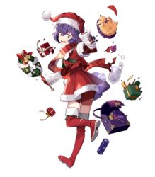  bag bernadetta_von_varley bernadetta_von_varley_(winter) boots box female fire_emblem fire_emblem:_three_houses fire_emblem_heroes full_body fur_trim gift gift_box gloves hat highres holding leg_up long_sleeves looking_at_viewer looking_back miniskirt non-web_source official_art open_mouth pom_pom_(clothes) purple_eyes purple_hair red_footwear red_gloves red_shorts red_skirt red_theme santa_hat scarf short_hair shorts skirt stuffed_toy sweat sweatdrop thigh_boots thighhighs tobi_(kotetsu) torn_clothes transparent_background 