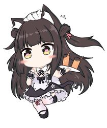  animal_ears azur_lane bailingxiao_jiu black_dress black_footwear blush brown_eyes brown_hair cat_ears cat_girl cat_tail chibi closed_mouth commentary_request cup dress drink drinking_glass female flying_sweatdrops full_body heart heart-shaped_pupils holding holding_tray long_hair maid_headdress one_side_up simple_background solo standing standing_on_one_leg strapless strapless_dress symbol-shaped_pupils tail thighhighs tray very_long_hair white_background white_thighhighs wrist_cuffs yuugure_(azur_lane) yuugure_(maid-in-training!)_(azur_lane) 