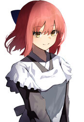  absurdres apron bao_(s_888) blue_bow bow brown_kimono commentary_request female hairbow highres japanese_clothes kimono kohaku_(tsukihime) long_sleeves maid medium_hair pink_hair simple_background smile solo tsukihime wa_maid white_apron white_background yellow_eyes 