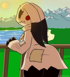  absurd_res anapel_(kifirelava) anthro anthrofied ass big_butt detailed_background female generation_7_pokemon hi_res kifirelava mimikyu nintendo pokemon pokemon_(species) pokemorph solo 