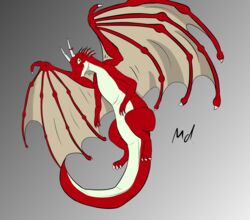  absurd_res claws dragon female feral flying freya_(youmadsin) green_eyes hi_res horn mythological_creature mythological_scalie mythology red_body red_skin ribbons scalie simple_background smile solo tail wings youmadsin 