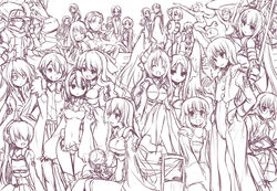  6+boys 6+girls adele_balfetto aoi_kimi aoi_toori asama_tomo azuma_(horizon) character_request closed_eyes commentary_request everyone fujieda_miyabi glasses greyscale hanami_(horizon) hassan_fullbush heidi_ogezevara honda_futayo honda_masazumi horizon_ariadust itou_kenji kiyonari_ulquiaga kyoukaisenjou_no_horizon long_hair malga_naruze margot_knight miriam_polk monochrome mukai_suzu multiple_boys multiple_girls musashi_(horizon) naomasa_(horizon) nate_mitotsudaira nenji neshinbara_toussaint ohiroshiki_ginji one_eye_closed open_mouth oriotorai_makiko pantyhose persona-kun sakai_tadatsugu sanyou_mitsuki shirojiro_bertoni short_hair smile tenzou_crossunite yoshinao 