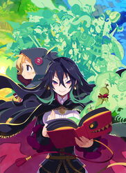  2girls ahoge aster_knight black_hair blonde_hair blue_eyes book cape demon_reaper dronia_(majo_no_ryodan) floating_hair gothic_coppelia hair_between_eyes harada_takehito holding holding_book hood lolicon long_hair long_sleeves looking_at_viewer luca_(majo_no_ryodan) mad_raptor marginal_maze multiple_girls non-web_source official_art peer_fortress photoshop_(medium) pink_eyes refrain_no_chika_meikyuu_to_majo_no_ryodan shinobushi short_hair smile theatrical_star youro_rekitei 