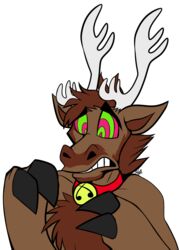  2018 alpha_channel alternate_version_at_source anthro antlers bell brown_hair cervine cloven_hooves collar deer fatalsyndrome hair hi_res hooves horn jingle_bell male mammal mind_control ringed_eyes simple_background solo story story_in_description transparent_background 