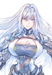  absurdres armor breast_tattoo breasts cleavage cleavage_cutout clothing_cutout ethel_(xenoblade) female highres large_breasts long_hair shoulder_armor simple_background tattoo ug333333 very_long_hair white_background xenoblade_chronicles_(series) xenoblade_chronicles_3 