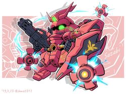  beam_rifle char&#039;s_counterattack character_name chibi dated energy_gun english_text funnels_(gundam) green_eyes gundam looking_at_viewer mecha mobile_suit no_humans robot sazabi sd_gundam shield shokkaa_(shmz61312) solo twitter_username weapon 