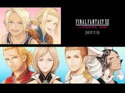  3boys 3girls 7sun animal_ears armor ashelia_b&#039;nargin_dalmasca balthier basch_fon_ronsenburg blonde_hair blue_eyes brown_hair closed_mouth commentary_request copyright_name dark-skinned_female dark_skin dated final_fantasy final_fantasy_xii fran_(ff12) helmet highres long_hair looking_at_viewer multiple_boys multiple_girls open_mouth penelo rabbit_ears red_eyes short_hair simple_background smile vaan_(ff12) viera white_hair 