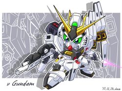  artist_name bazooka_(gundam) beam_rifle beam_saber blue_eyes char&#039;s_counterattack character_name chibi colored_sclera commentary_request dated energy_gun energy_sword english_text fin_funnels funnels_(gundam) green_sclera gundam mecha mobile_suit no_humans nu_gundam robot science_fiction sd_gundam shokkaa_(shmz61312) solo sword v-fin weapon 