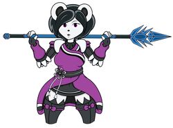  anthro armor bear black_hair black_nose bottomwear bracers breasts clothed clothing female fingerless_gloves freedom_planet fully_clothed fur galaxytrail giant_panda gloves hair handwear haunt-of-jackals holding_object leggings legwear mammal melee_weapon neera_li polearm purple_eyes shoulder_guards skirt solo spear sweater topwear turtleneck ursine weapon white_body white_fur 