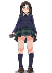  bad_id bad_twitter_id black_jacket black_socks blush brown_footwear cellphone closed_mouth comiching commentary embarrassed female food_print from_below green_skirt highres holding holding_phone idolmaster idolmaster_cinderella_girls jacket kneehighs loafers long_sleeves looking_at_viewer looking_down panties pantyshot phone plaid plaid_skirt pleated_skirt print_panties school_uniform shoes simple_background skirt smartphone socks solo standing strawberry_panties strawberry_print symbol-only_commentary tachibana_arisu underwear upskirt white_background white_panties 