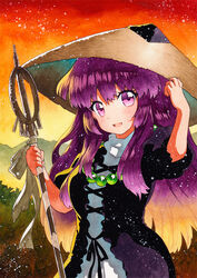  :d ajirogasa bad_id bad_pixiv_id beads blonde_hair breasts brown_hat dress female gradient_hair hair_between_eyes hand_on_headwear hat hijiri_byakuren holding holding_staff layered_dress looking_at_viewer medium_breasts multicolored_hair outdoors prayer_beads puffy_short_sleeves puffy_sleeves purple_eyes purple_hair qqqrinkappp shakujou short_sleeves smile solo staff touhou traditional_media turtleneck two-tone_hair white_dress 