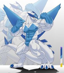  abs anthro athletic biceps big_biceps biped blue_chest blue_claws blue_hands blue_spikes claws eye_horns featureless_crotch flexing flexing_muscles fusion generation_2_pokemon generation_3_pokemon hi_res horn hybrid latios legendary_pokemon lugia male muscular muscular_anthro muscular_arms muscular_legs muscular_male muscular_thighs nintendo nipples palette pecs pokemon pokemon_(species) pokemon_fusion pokemorph pose serratus solo spiked_tail spikes spikes_(anatomy) tail tail_spines valentinesartx white_body white_skin wings 