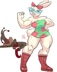  absurd_res ass big_butt big_muscles cartoon_network duo family_guy_death_pose female hi_res humanoid lagomorph leporid male male/female mammal muscle_size_difference muscular muscular_female patches_(powerpuff_girls) powerpuff_girls powerpuff_girls&#039;_imaginary_friend rabbit size_difference skull_geck0 thick_thighs 